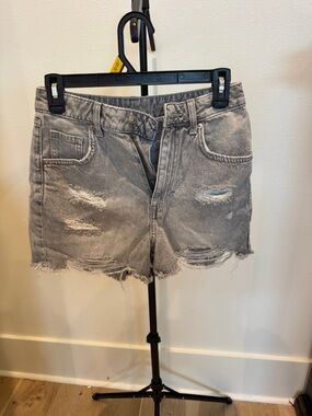 H&M Grey Distressed High-Rise Denim Shorts